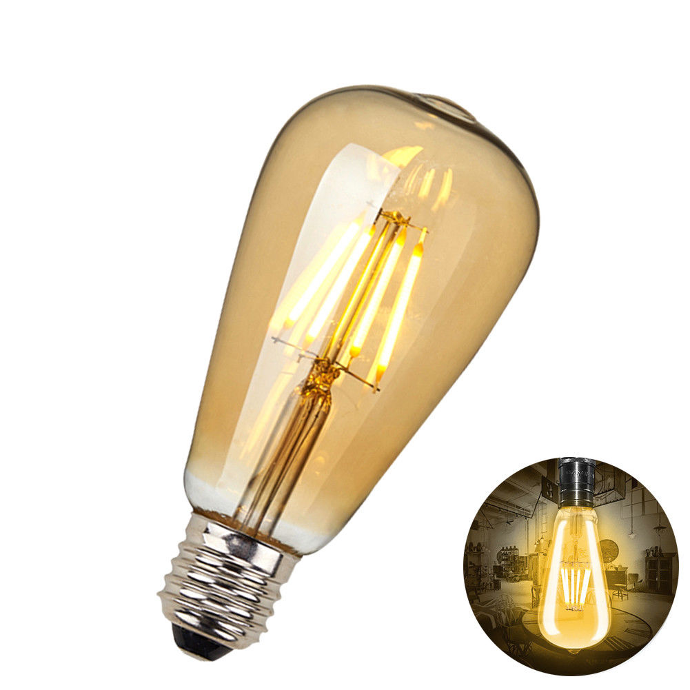 E27 ST64 Vintage LED dimmbare Glühbirnen, 6 W Edison-Glühbirne, 2700 K warmweiß, bernsteinfarbene, energiesparende dekorative Glühbirnen im Retro-Stil