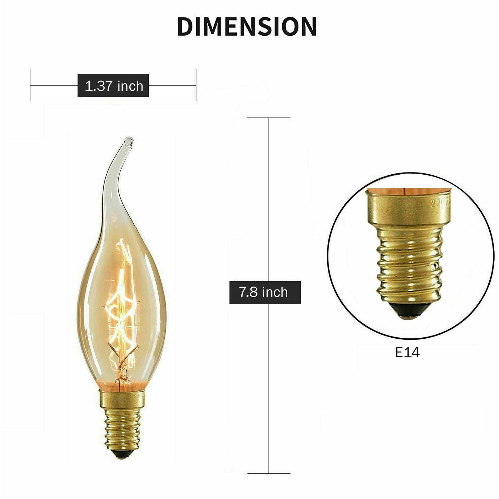 Vintage Retro Edison Filament Bernstein 1/3/5 Pack C35 Dimmbare Flamme E14 60W Glühbirnen