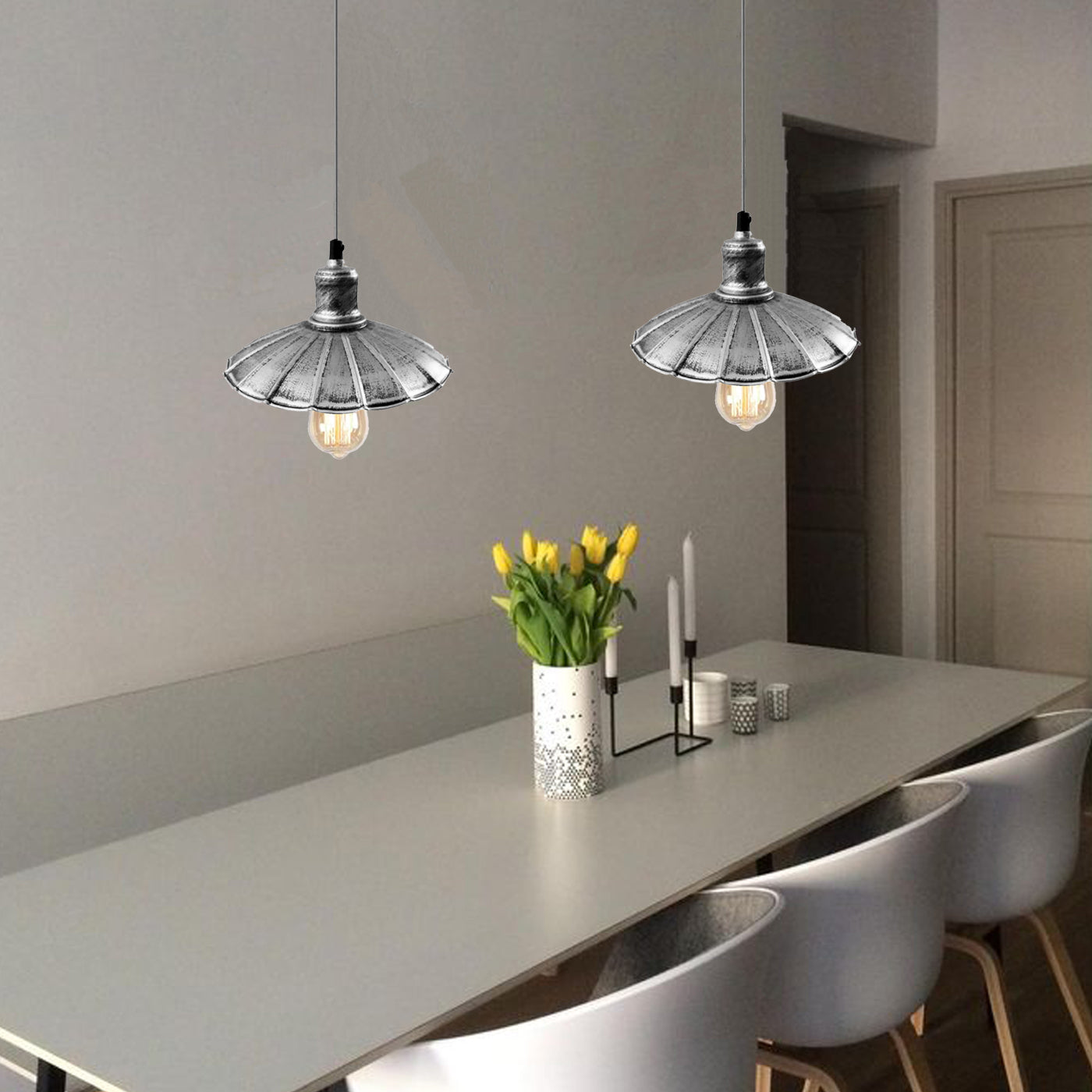 Gebürstetes Silber-Industriedesign Küchenlampe E27 Hängelampe Retro Pendellampe Lampe Leuchte