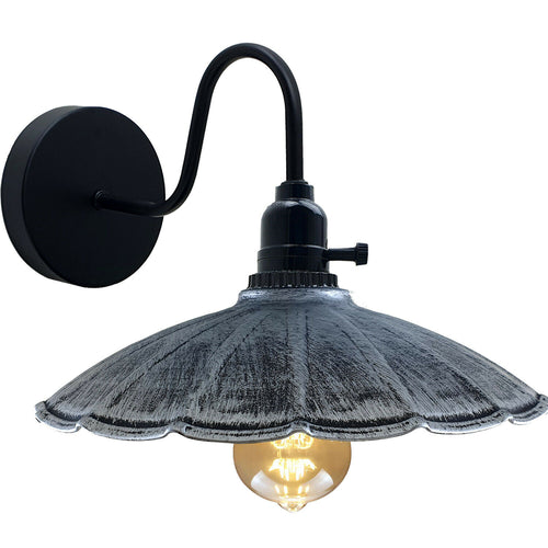 Retro Wandleuchte aus Eisen & Holz | Gebürstetes Silber | E27 ~1535