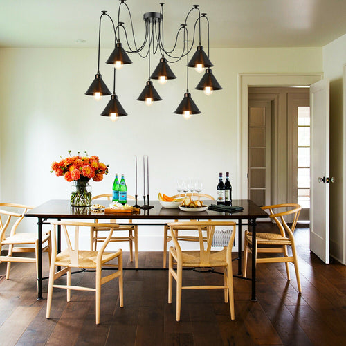 Lampada a sospensione nera a 8 bracci, lampada a sospensione da tavolo da pranzo~2272 