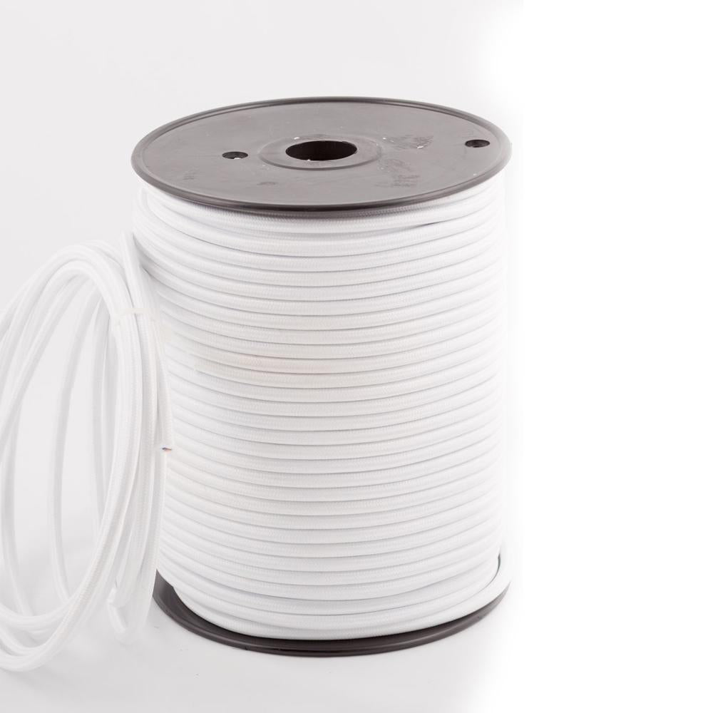 2-adriger runder Vintage geflochtener Stoff Weiß gefärbtes Kabel Flex 0,75 mm - Shop für LED-Leuchten - Transformatoren - Lampenschirme - Halter | LEDSone DE