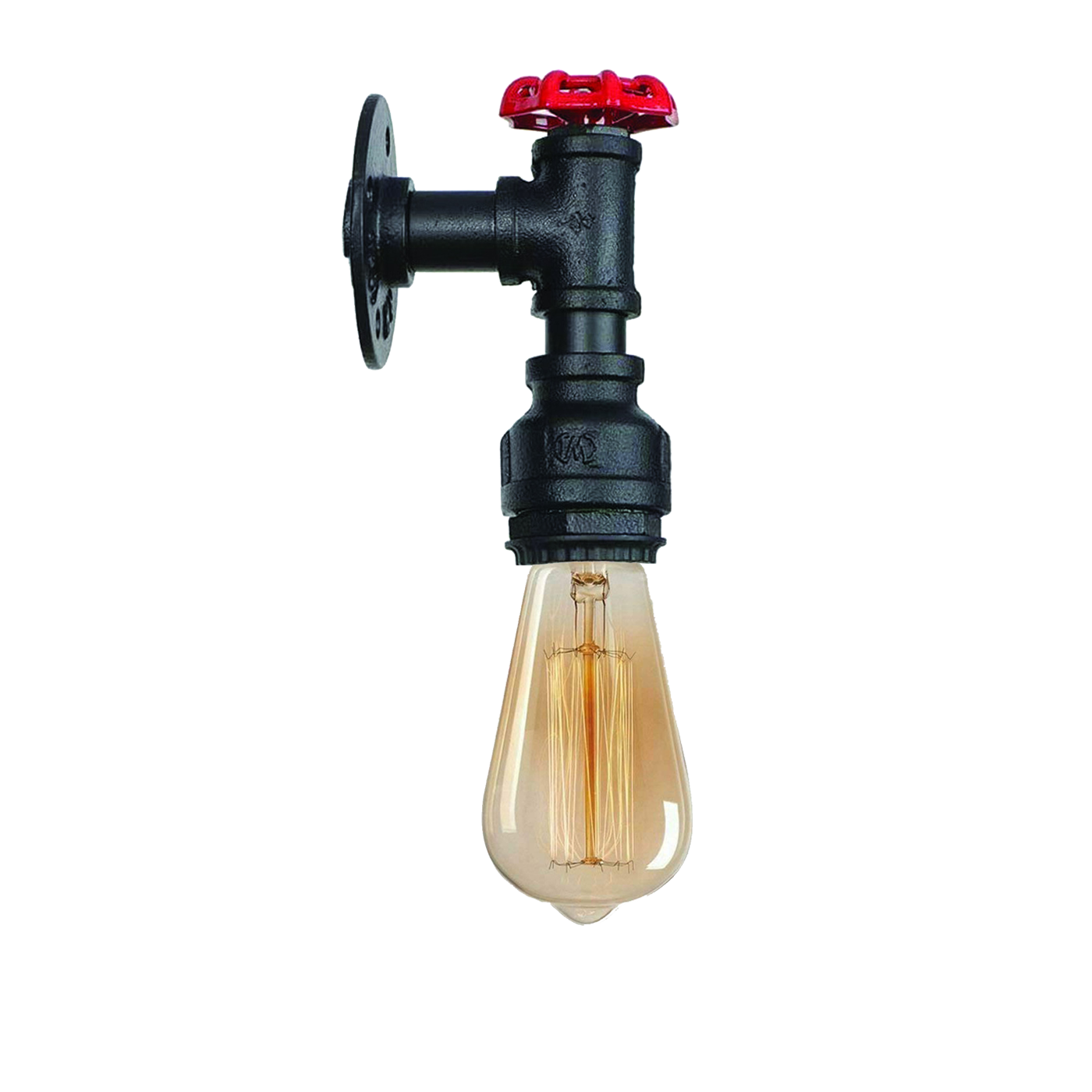 Vintage Black Metal Water Pipe Wandleuchte mit Rad LEDSone DE-1