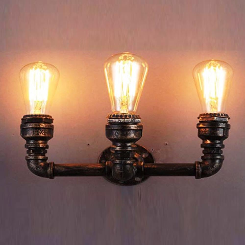 Vintage Eisen Wasserpfeifen Lampen E27 Loft Licht Retro Industrie Wandleuchte LEDSone DE-20