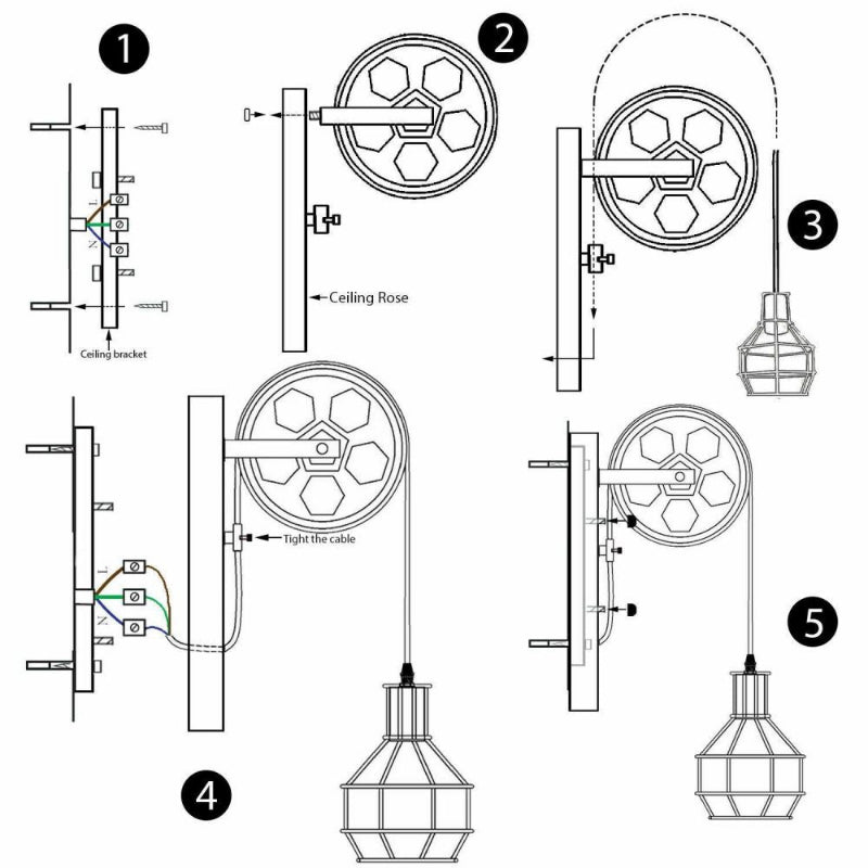 Höhenverstellbare Pulley Wandleuchte |E27 Fassung 