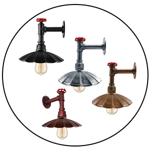 Vintage Industrie LED Wandleuchten mit Rohr Regenschirm~2302