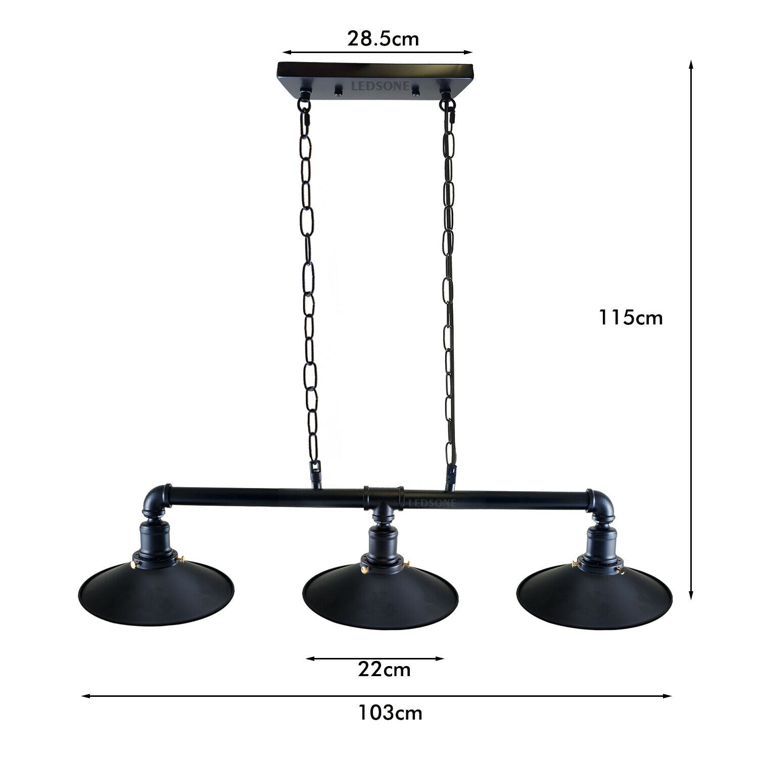 Vintage Pendelleuchte 3 flammig Höhenverstellbar Rohr Lampe