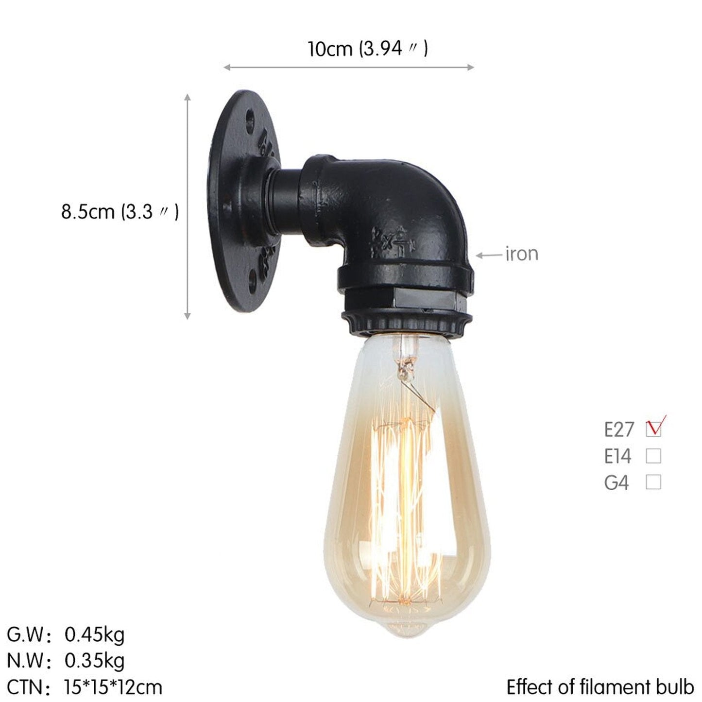 Vintage Industrielle Wasserpfeifenlampe Retro Licht Steampunk Wandleuchte LEDSone DE-8