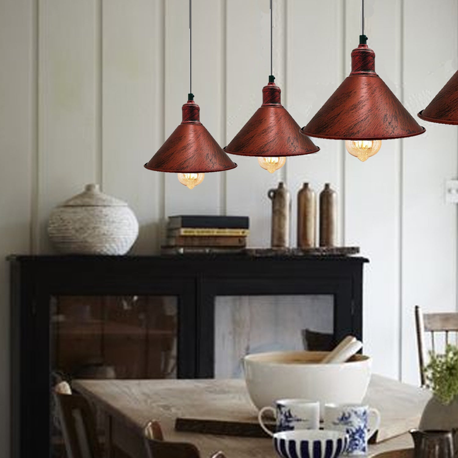 Rustikales Rot -Hänge Lampe Wohn Ess Zimmer Tisch Beleuchtung Küchen Pendel Leuchte Decken Licht