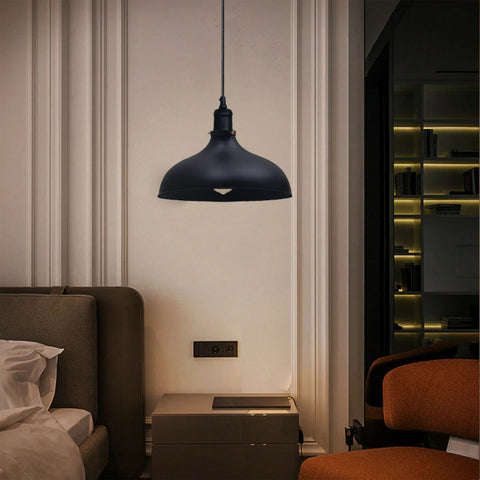 Lampada a sospensione industriale nera E27 in metallo, paralume da 36 cm ~2740