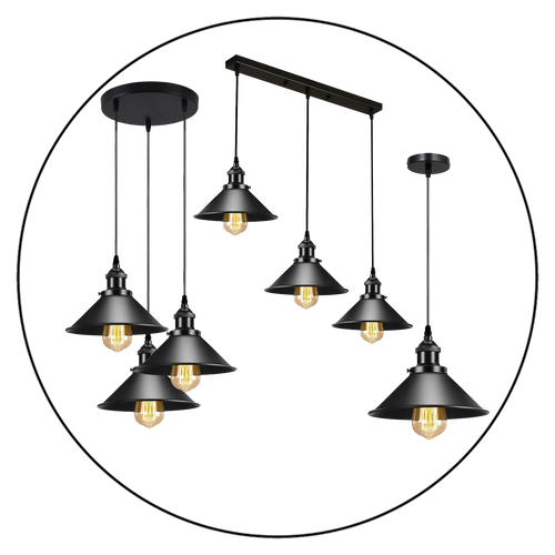 Schwarze Pendelleuchte E27 - Hängelampe für Esszimmer ~1797