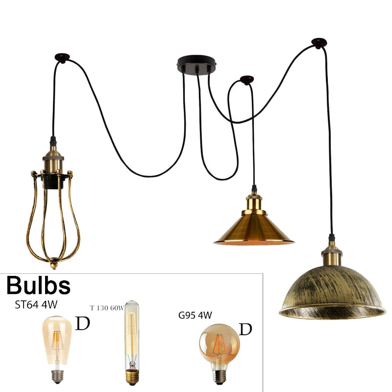 Spinnenlampe mit Textilkabel und E27 Fassungen