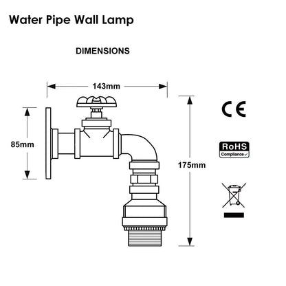Black Rustic Water Pipe Wall Light Fitting Industrial Sconce - LEDSone DE