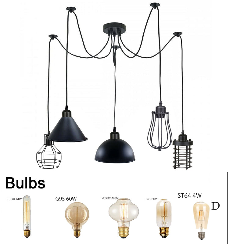 Verstellbare Spinnenlampe mit 3 schwarzen Lampenschirmen