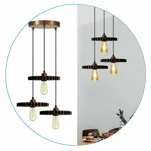 Lampada a sospensione rustica in rame spazzolato rosso retrò a 3 luci, 1 m ~ 1556