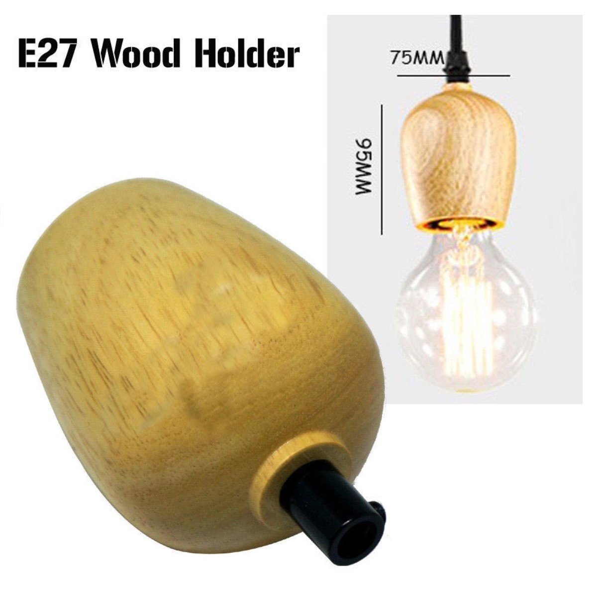 2 Pack Wood  E27 Socket Vintage Industrial Lighting Lamp Bulb Holder - Shop for LED lights - Transformers - Lampshades - Holders | LEDSone DE UK
