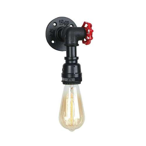 Industrielle Vintage Wasserrohr Wandlampe schwarz ~1263