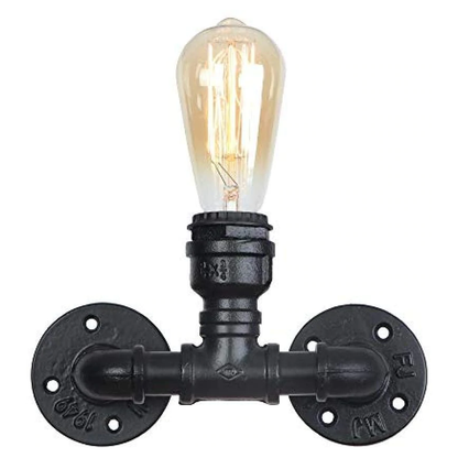 Vintage Verandalampe Steampunk Sconce One Head Loft Rustikal Wasserpfeife Wandleuchte Schwarz LEDSone DE-1