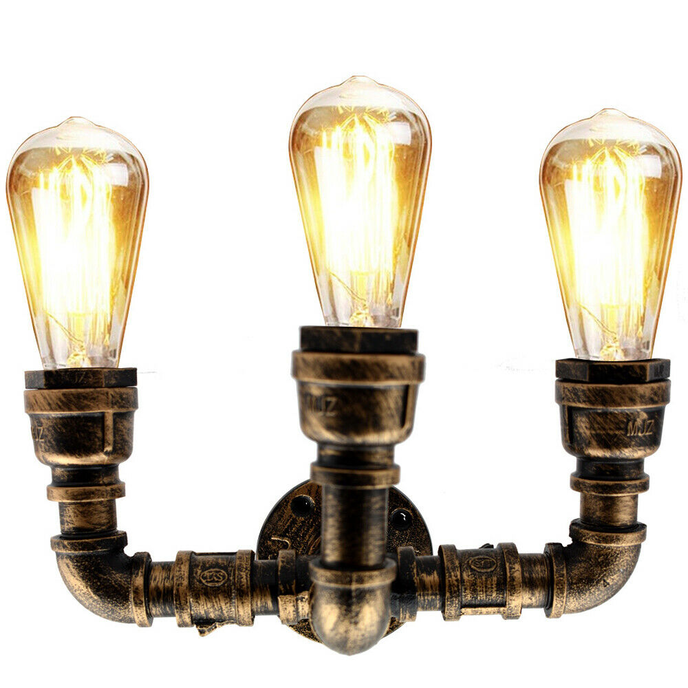 Vintage Eisen Wasserpfeifen Lampen E27 Loft Licht Retro Industrie Wandleuchte LEDSone DE-5