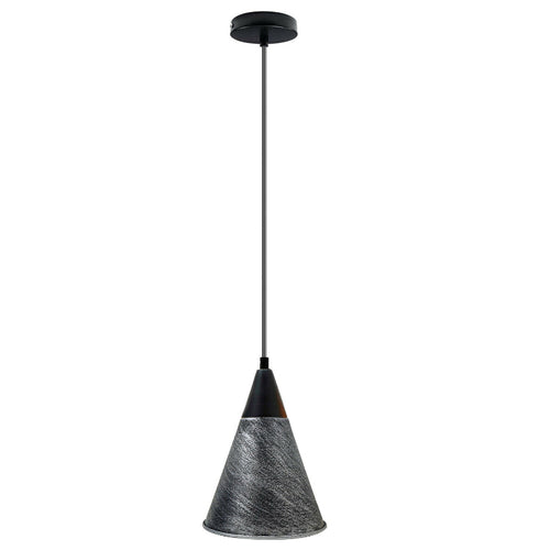 Vintage Pendelleuchte Metall Silber Schirm Deckenleuchte~1502