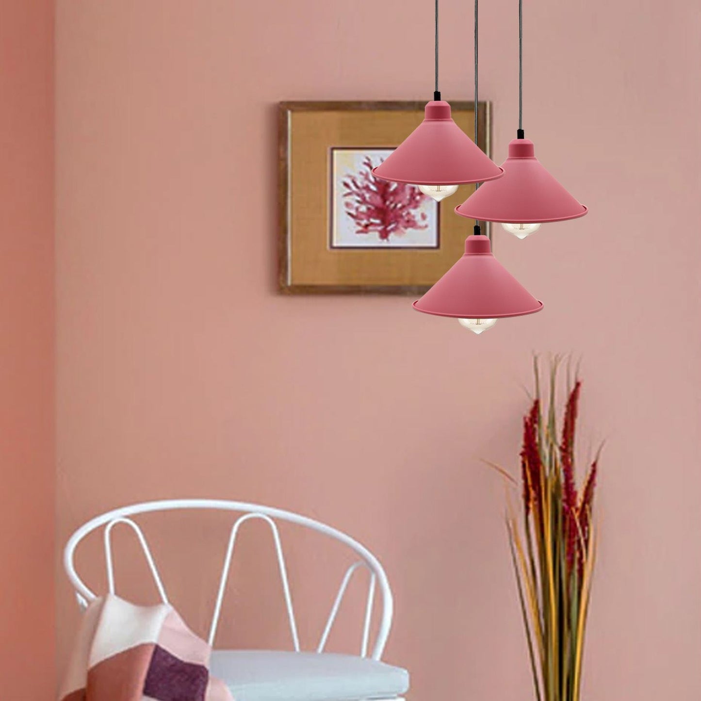 Retro industrielle hängende Kronleuchter-Decken-Kegel-Schatten rosa Farbe Vintage-Metallpendelleuchte