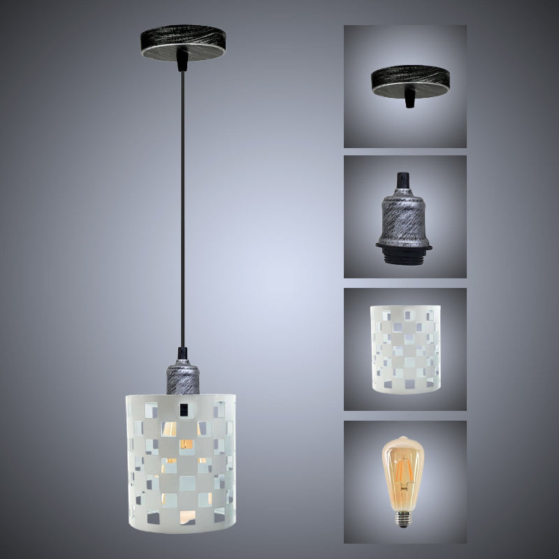 Schöne weiße Hängelampe im Metall-Käfig-Design mit E27 Fassung – ideale Deckenleuchte für Küchen
