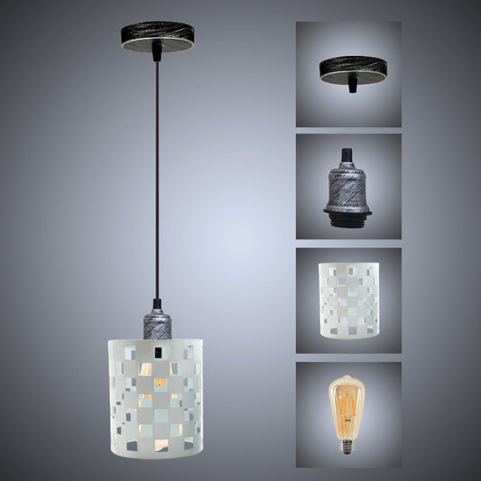 Schöne weiße Hängelampe im Metall-Käfig-Design mit E27 Fassung – ideale Deckenleuchte für Küchen