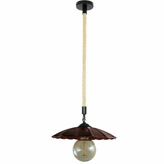 Retro Pendellampe mit Hanfseil-Aufhängung und 22 cm Schirm – ideal für vintage Wohnambiente