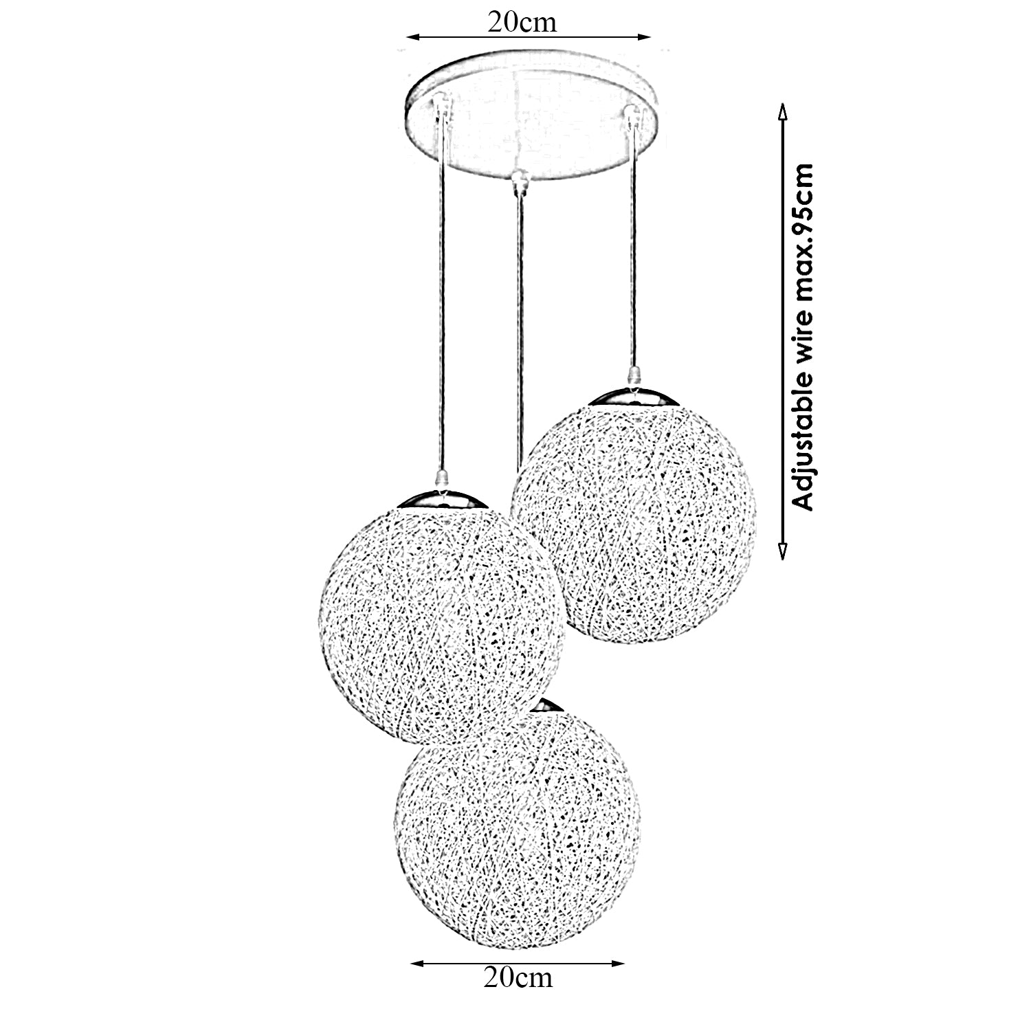  Lampenschirme Rattan Pendelleuchte 3 Flammig  E27