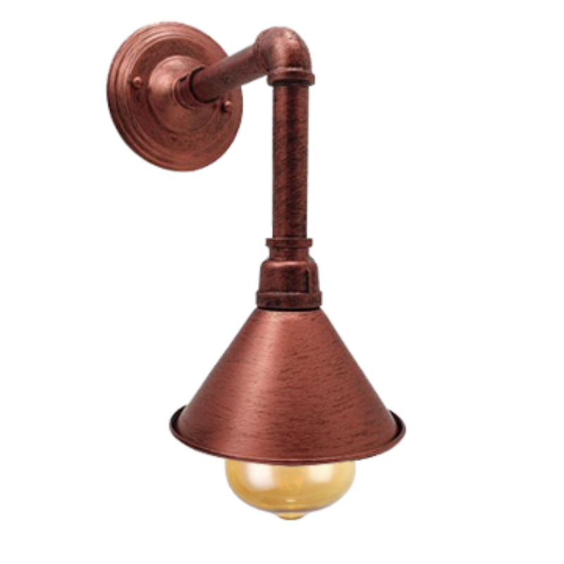 Rustikale Rohrlampe in Rot als Wandmontage mit Metall-Lampenschirm

