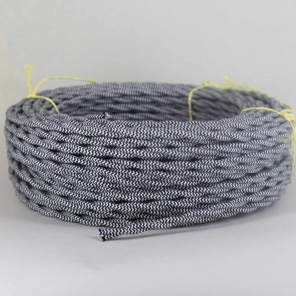 Textilkabel 2 Adrig Lampenkabel 0.75mm², Geflochten, Schwarz-Weiß –