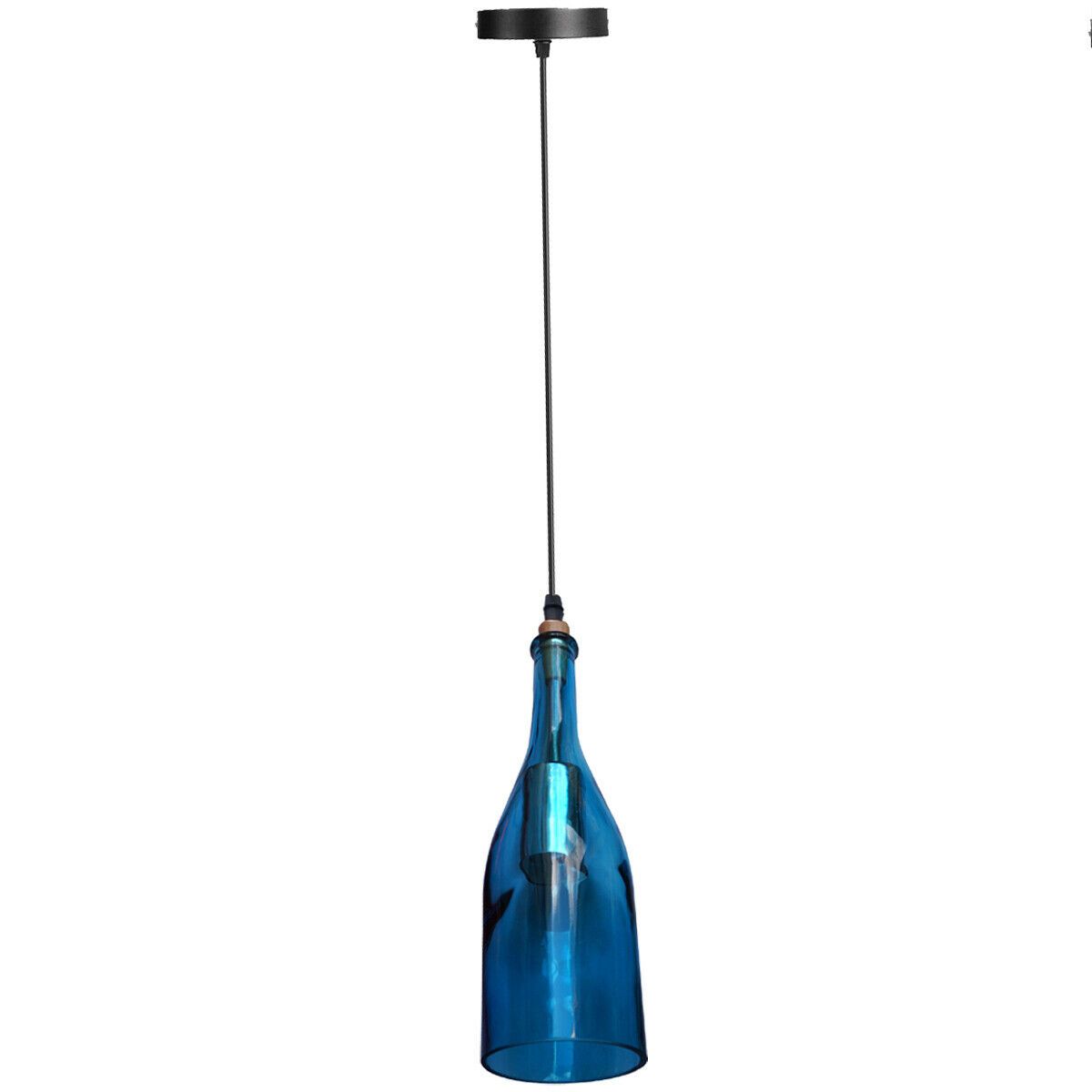 Blau Rustikaler Weinflaschen-Kronleuchter mit Glühbirne