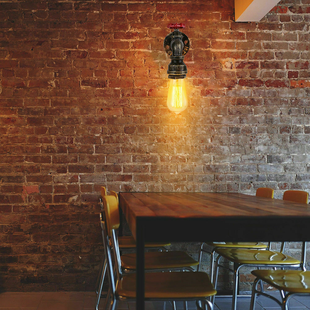 Black Rustic Water Pipe Wall Light Fitting Industrial Sconce - LEDSone DE