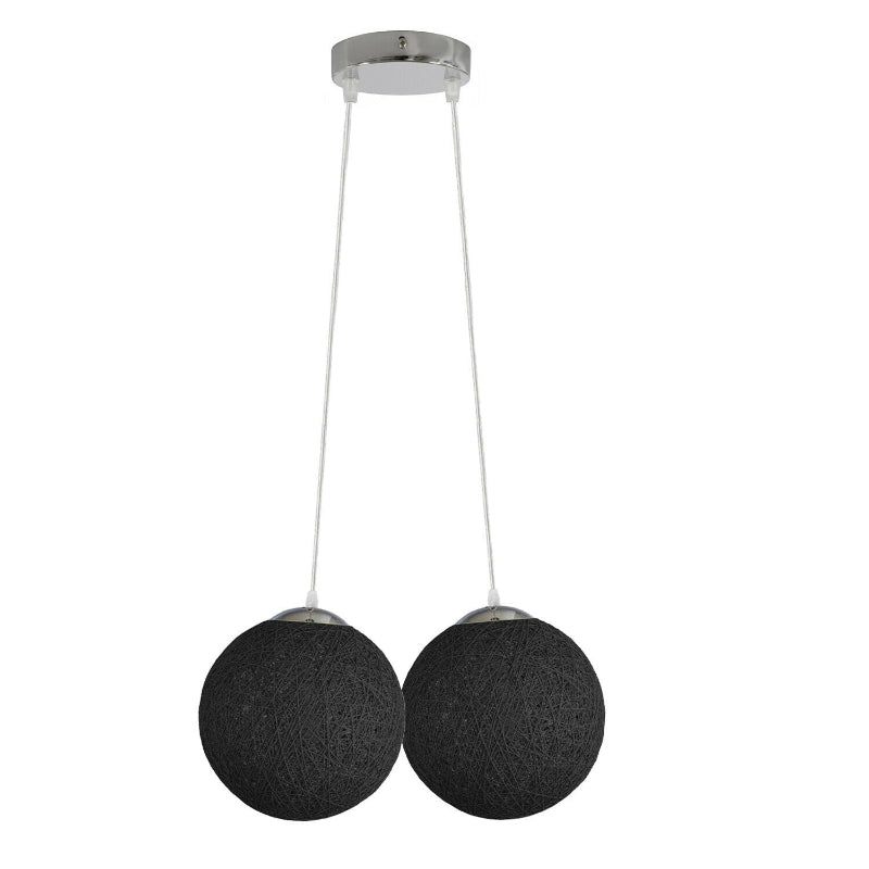 Stilvolle schwarze Rattan-Pendelleuchte mit 2 Köpfen, Ø 20 cm, perfekt für moderne und Boho-Interieurs