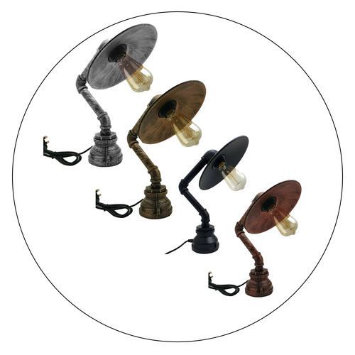 Industrielle Retro Tischlampe mit flachem Schirm,E27~2376