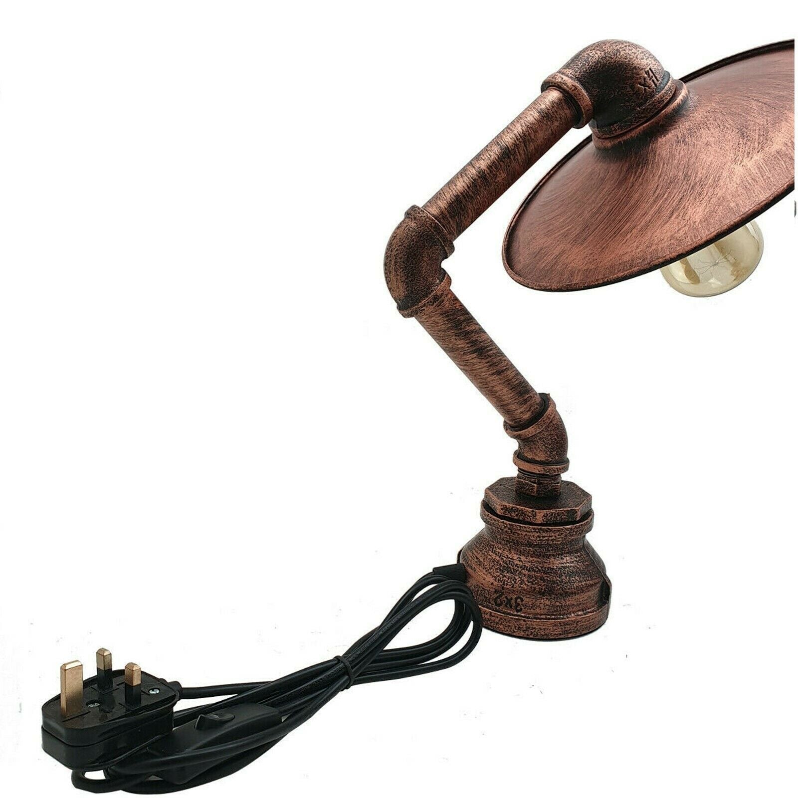 Industrielle Vintage Retro-Stahlrohr-Schreibtisch-Tischlampe mit flachem Schirm in rustikalem Rot LEDSone DE-2