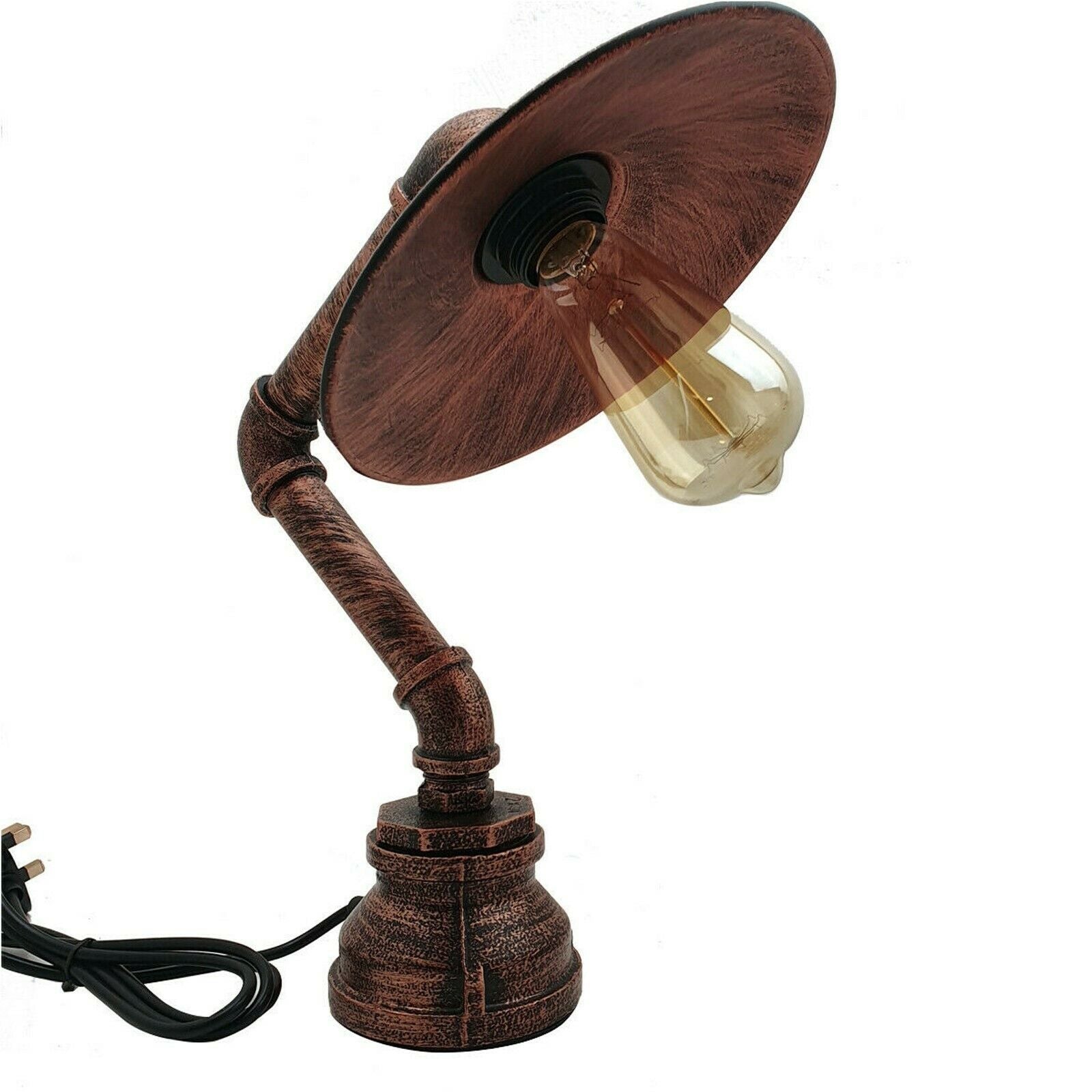 Industrielle Vintage Retro-Stahlrohr-Schreibtisch-Tischlampe mit flachem Schirm in rustikalem Rot LEDSone DE-4