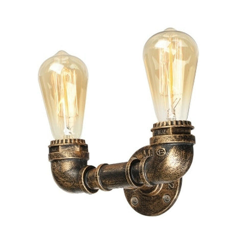 2-flammige Vintage-Wandlampe mit Glühbirne Steampunk LED-Wandleuchten - gebürstetes Kupfer