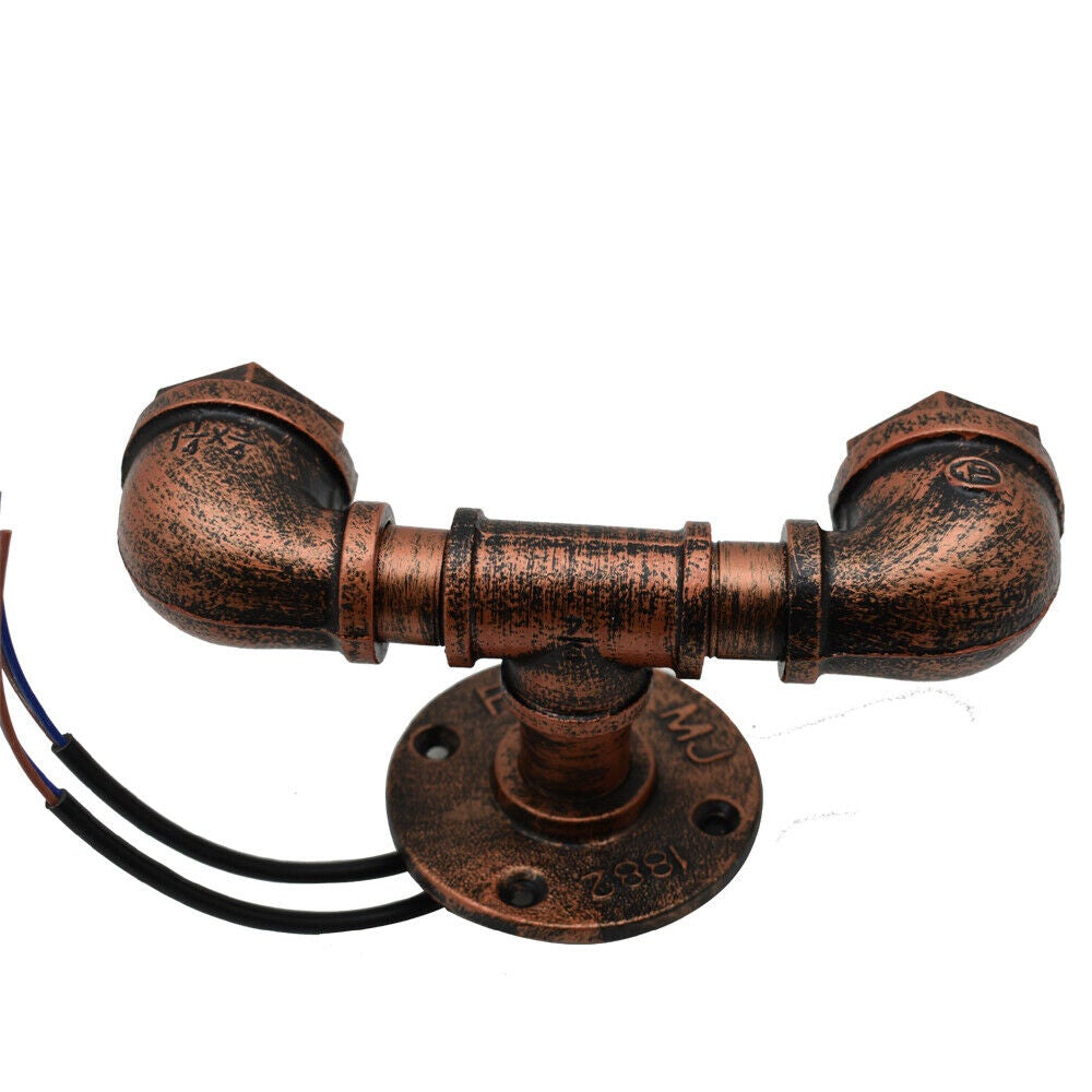 Vintage rustikale rote Metall-Wasserpfeifen-Doppelkopf-Wandleuchte LEDSone DE-3