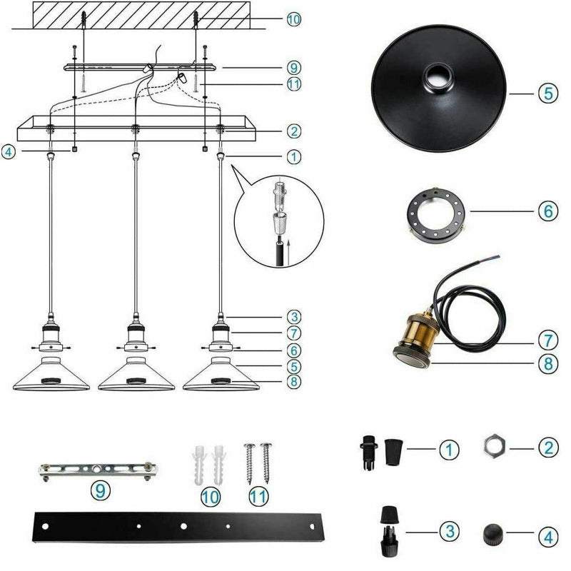 Detailansicht der weißen Pendelleuchte mit E27-Fassungen und Metallkonstruktion